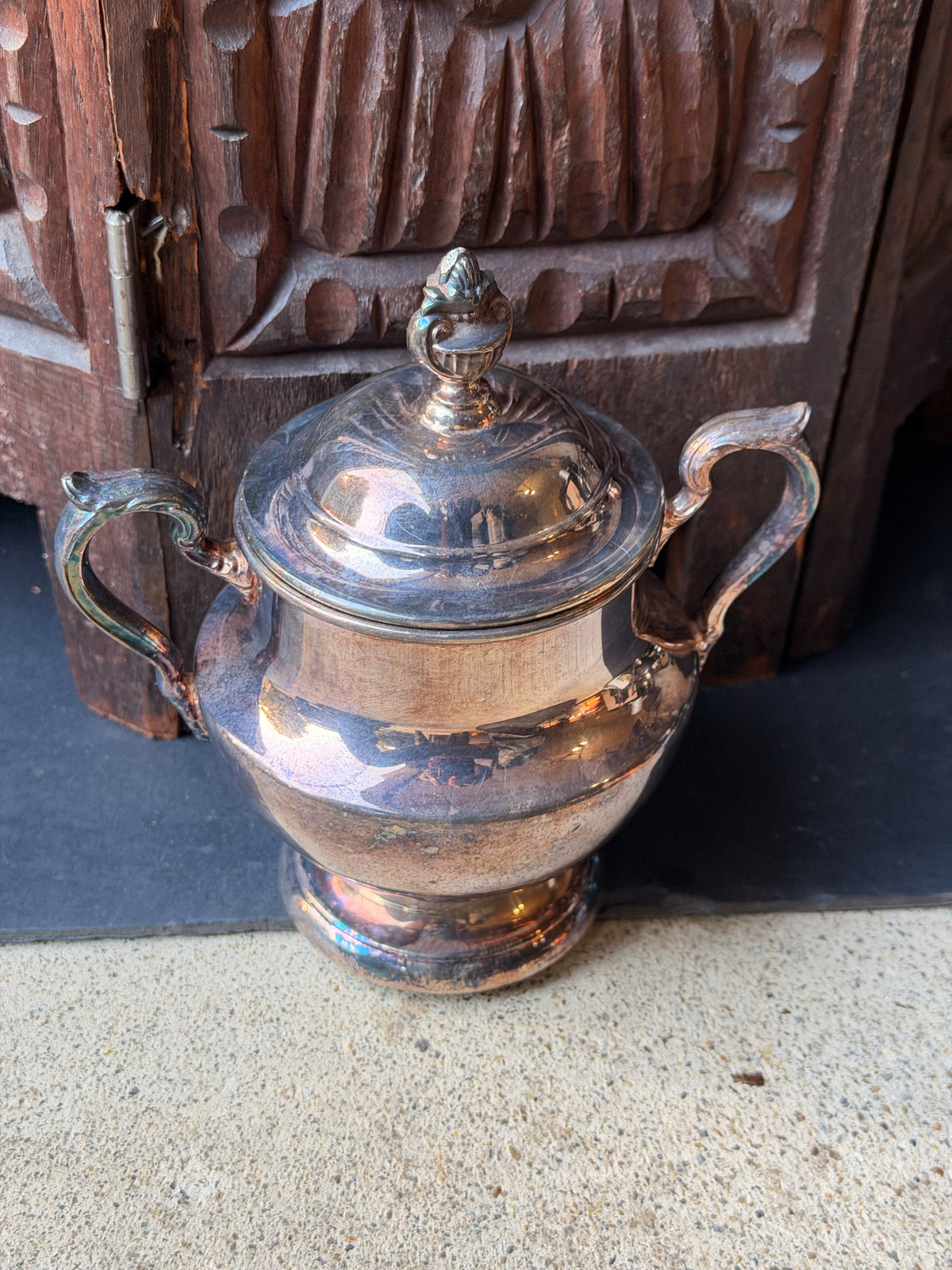 Vintage Poole Silverplate Covered Sugar Bowl Urn EPCA 1030 Pedestal with Lid 6"