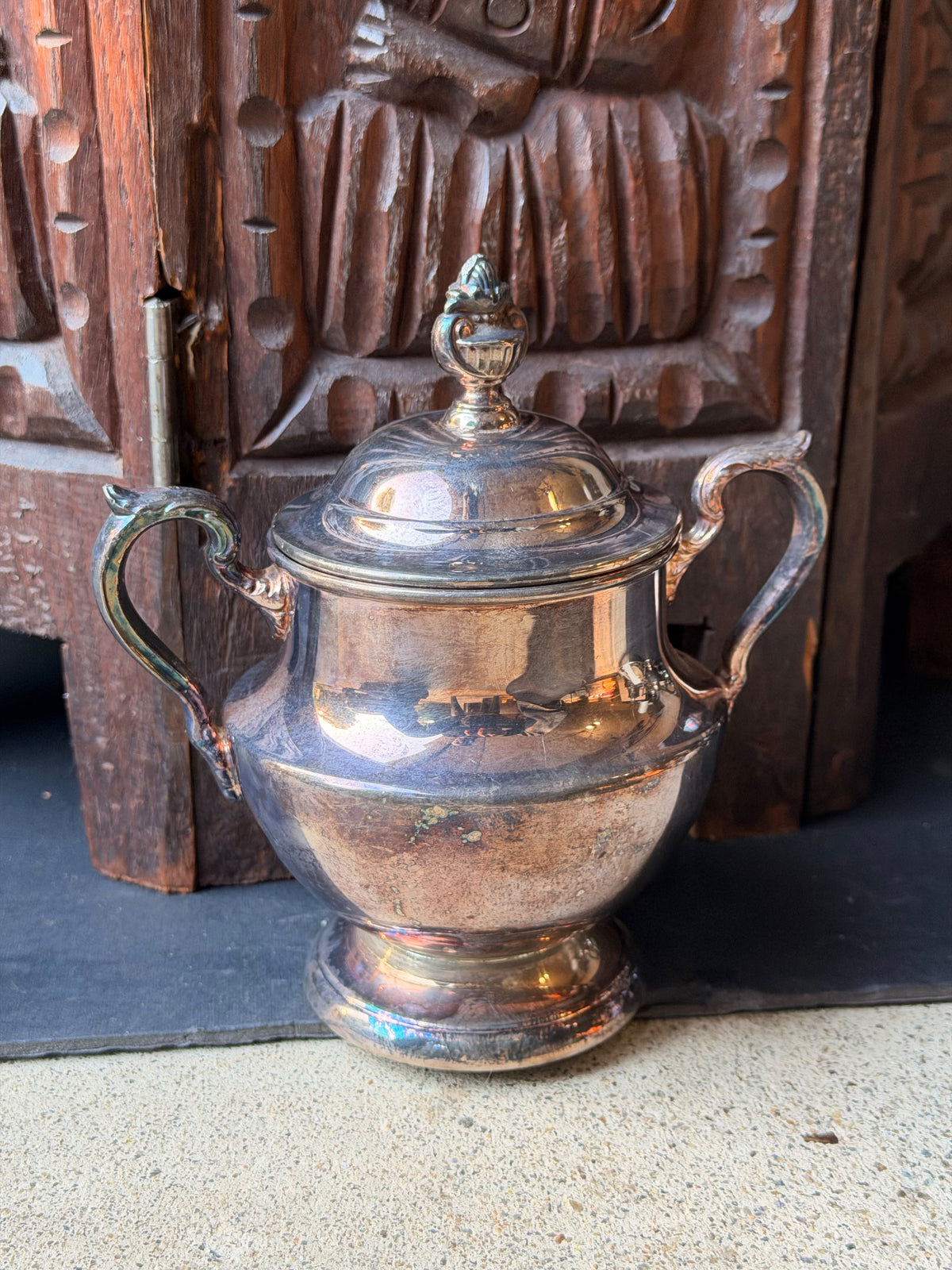 Vintage Poole Silverplate Covered Sugar Bowl Urn EPCA 1030 Pedestal with Lid 6"