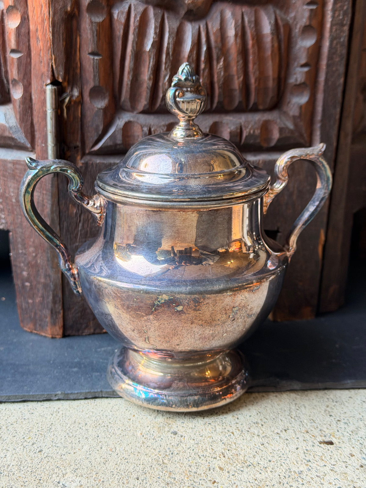 Vintage Poole Silverplate Covered Sugar Bowl Urn EPCA 1030 Pedestal with Lid 6"