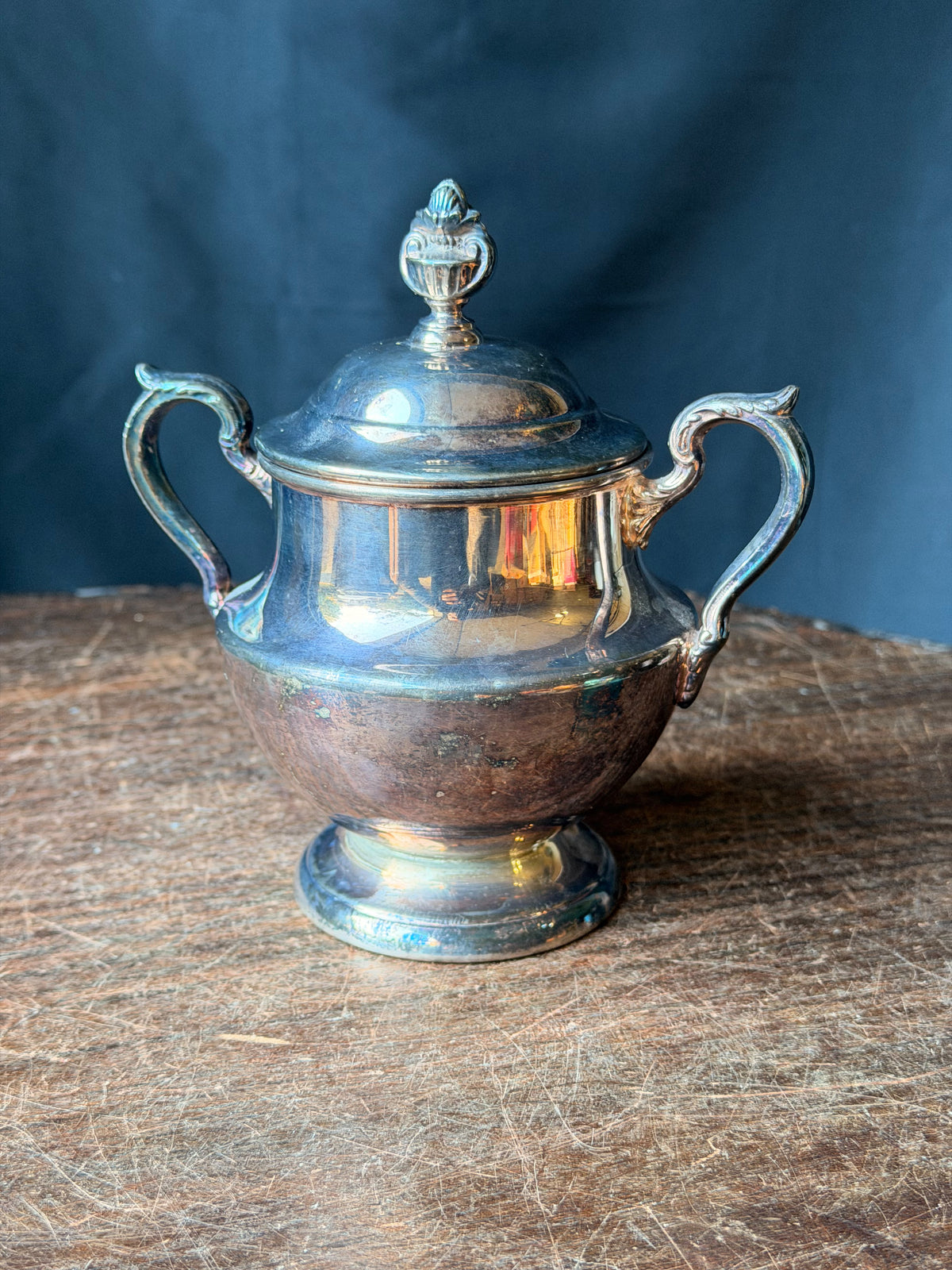 Vintage Poole Silverplate Covered Sugar Bowl Urn EPCA 1030 Pedestal with Lid 6"