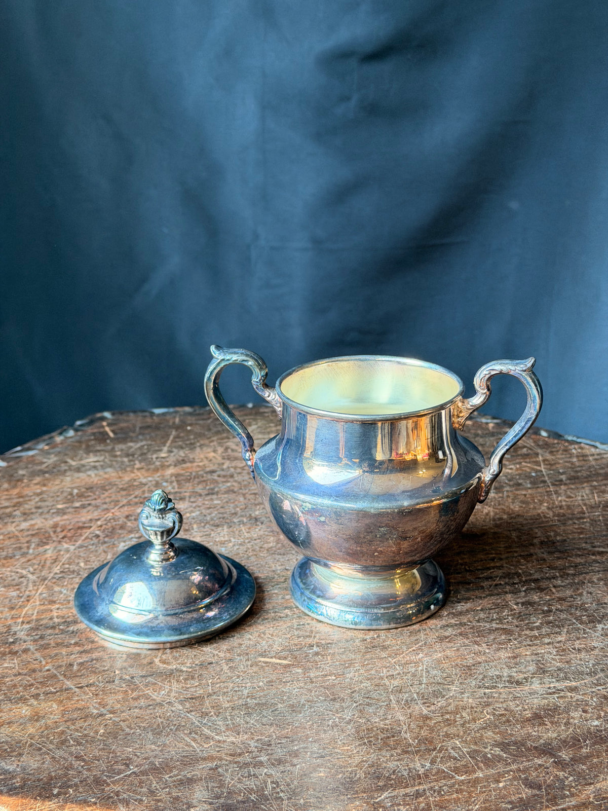 Vintage Poole Silverplate Covered Sugar Bowl Urn EPCA 1030 Pedestal with Lid 6"