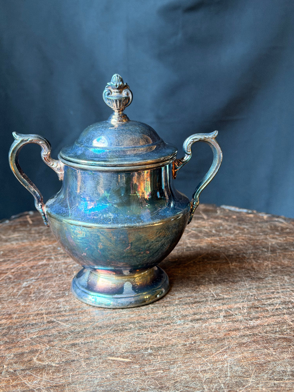 Vintage Poole Silverplate Covered Sugar Bowl Urn EPCA 1030 Pedestal with Lid 6"