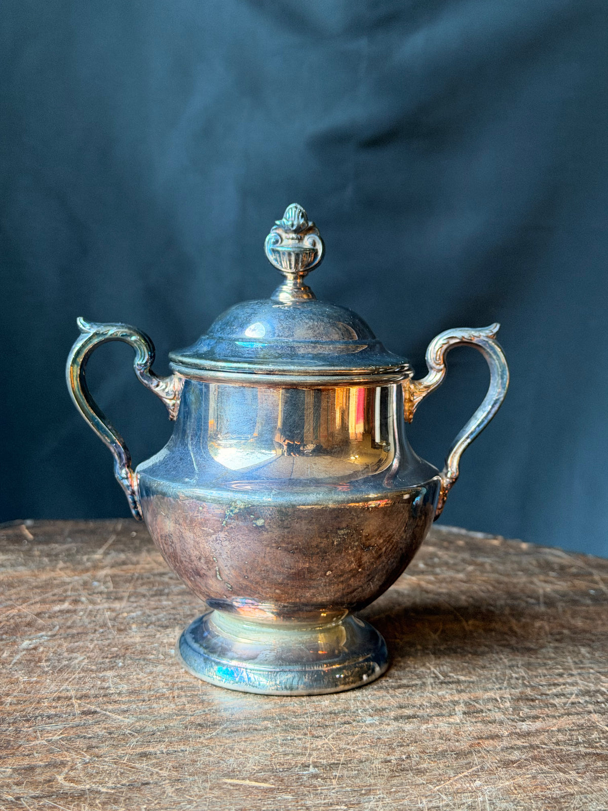 Vintage Poole Silverplate Covered Sugar Bowl Urn EPCA 1030 Pedestal with Lid 6"