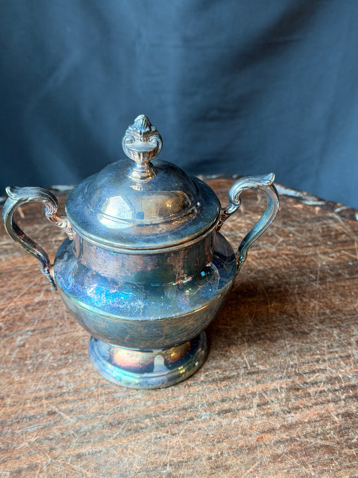 Vintage Poole Silverplate Covered Sugar Bowl Urn EPCA 1030 Pedestal with Lid 6"