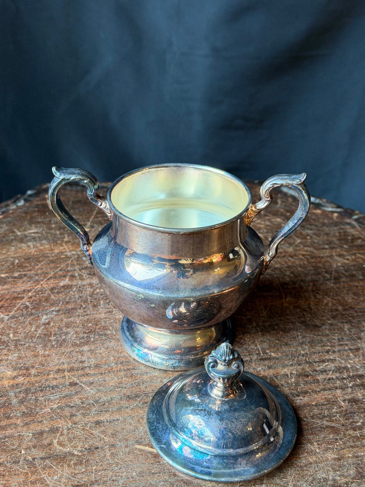 Vintage Poole Silverplate Covered Sugar Bowl Urn EPCA 1030 Pedestal with Lid 6"