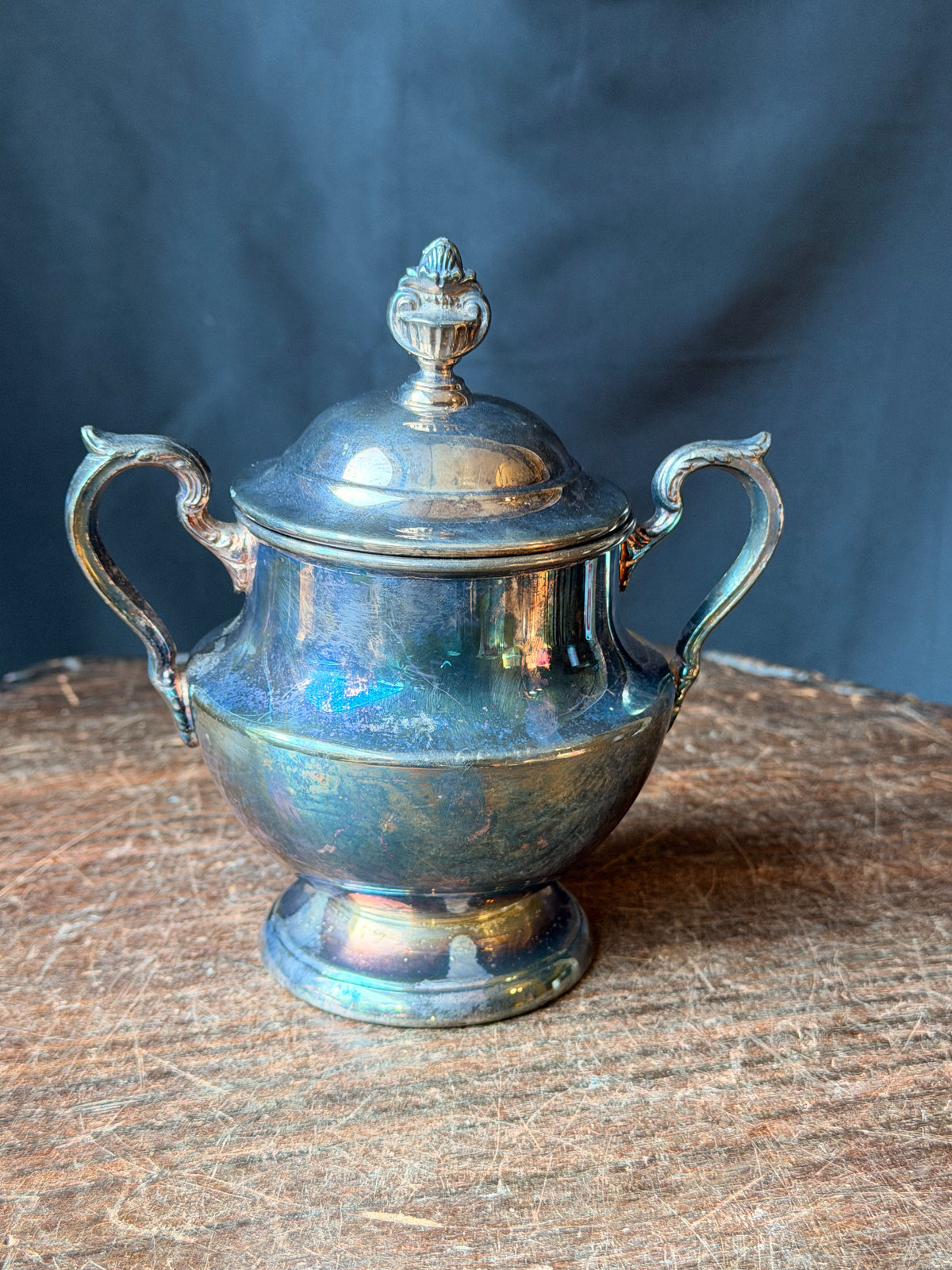 Vintage Poole Silverplate Covered Sugar Bowl Urn EPCA 1030 Pedestal with Lid 6"