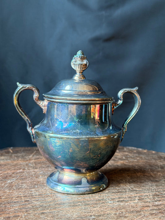 Vintage Poole Silverplate Covered Sugar Bowl Urn EPCA 1030 Pedestal with Lid 6"