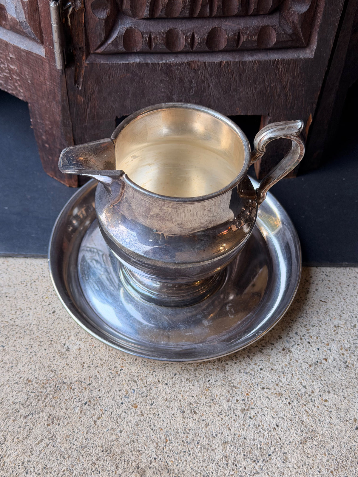 Vintage Poole Silverplate Creamer & Oneida Underplate Saucer 2-Piece Set 5" 6"