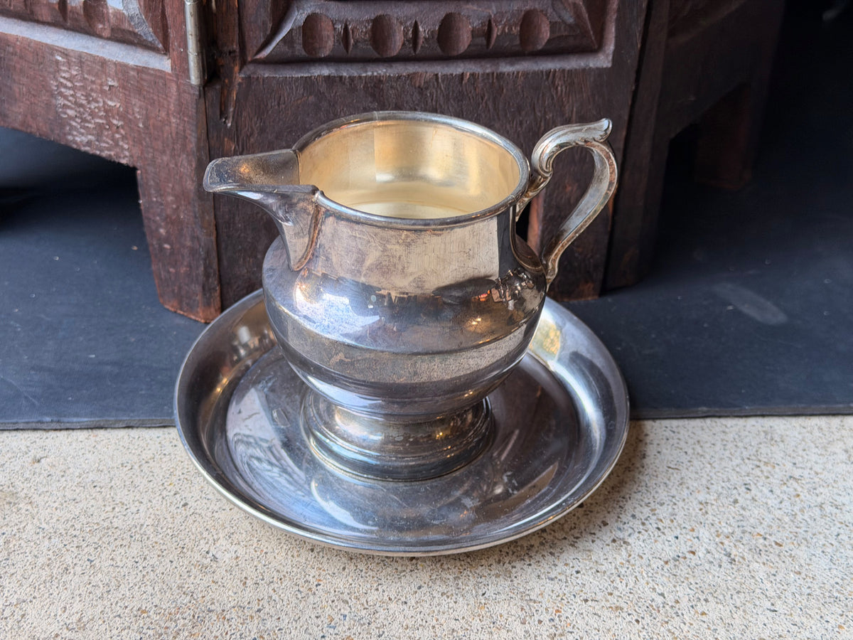 Vintage Poole Silverplate Creamer & Oneida Underplate Saucer 2-Piece Set 5" 6"
