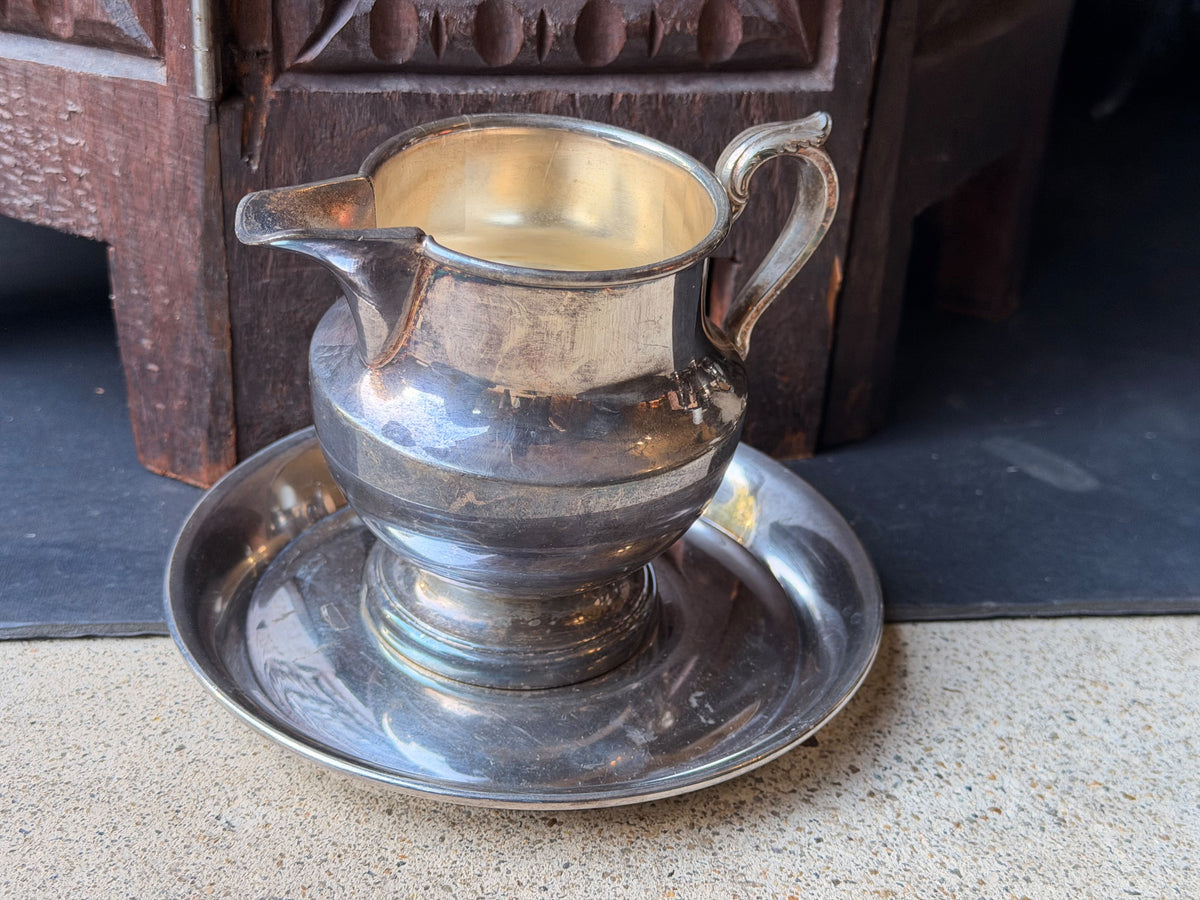 Vintage Poole Silverplate Creamer & Oneida Underplate Saucer 2-Piece Set 5" 6"