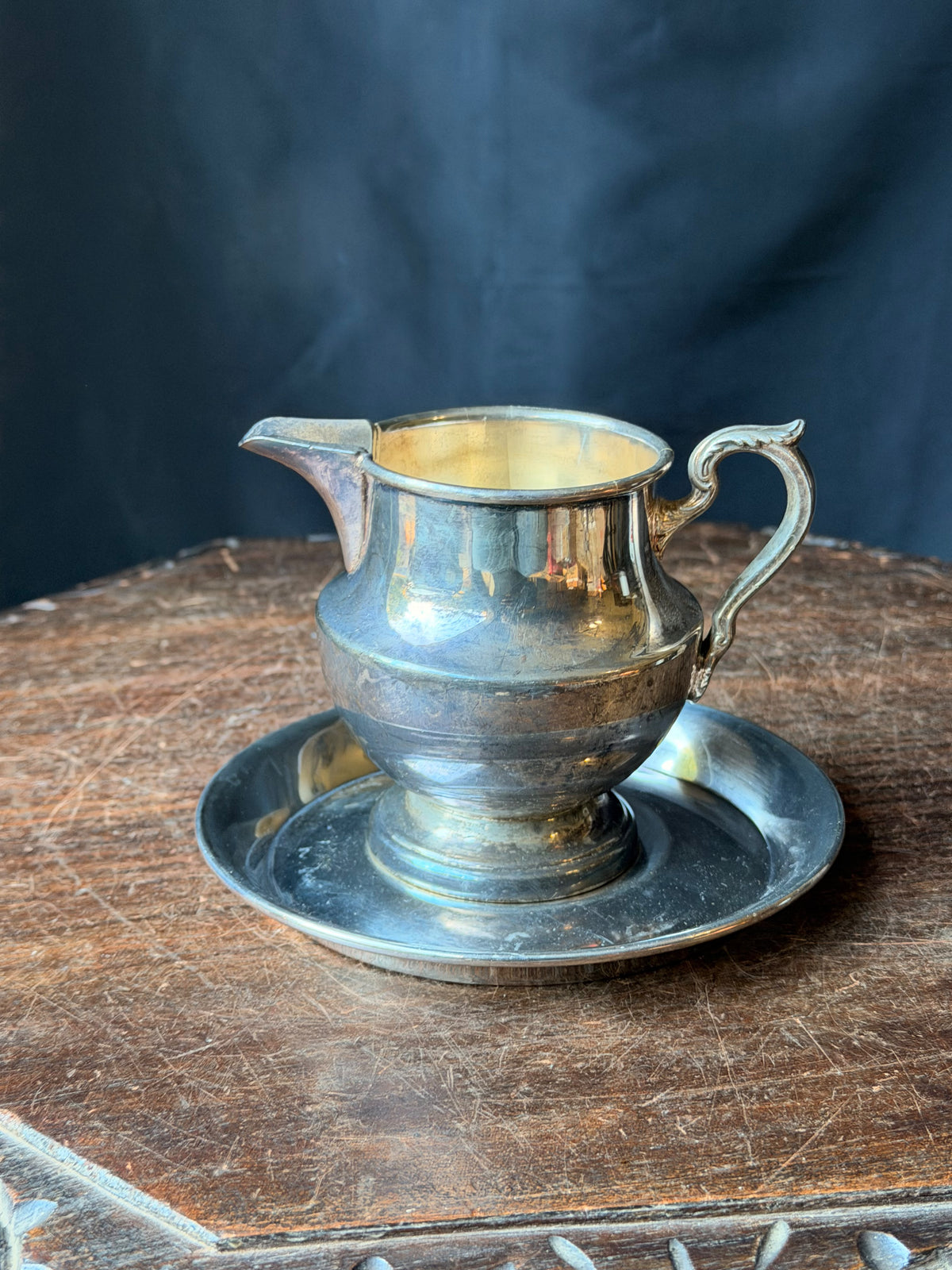 Vintage Poole Silverplate Creamer & Oneida Underplate Saucer 2-Piece Set 5" 6"