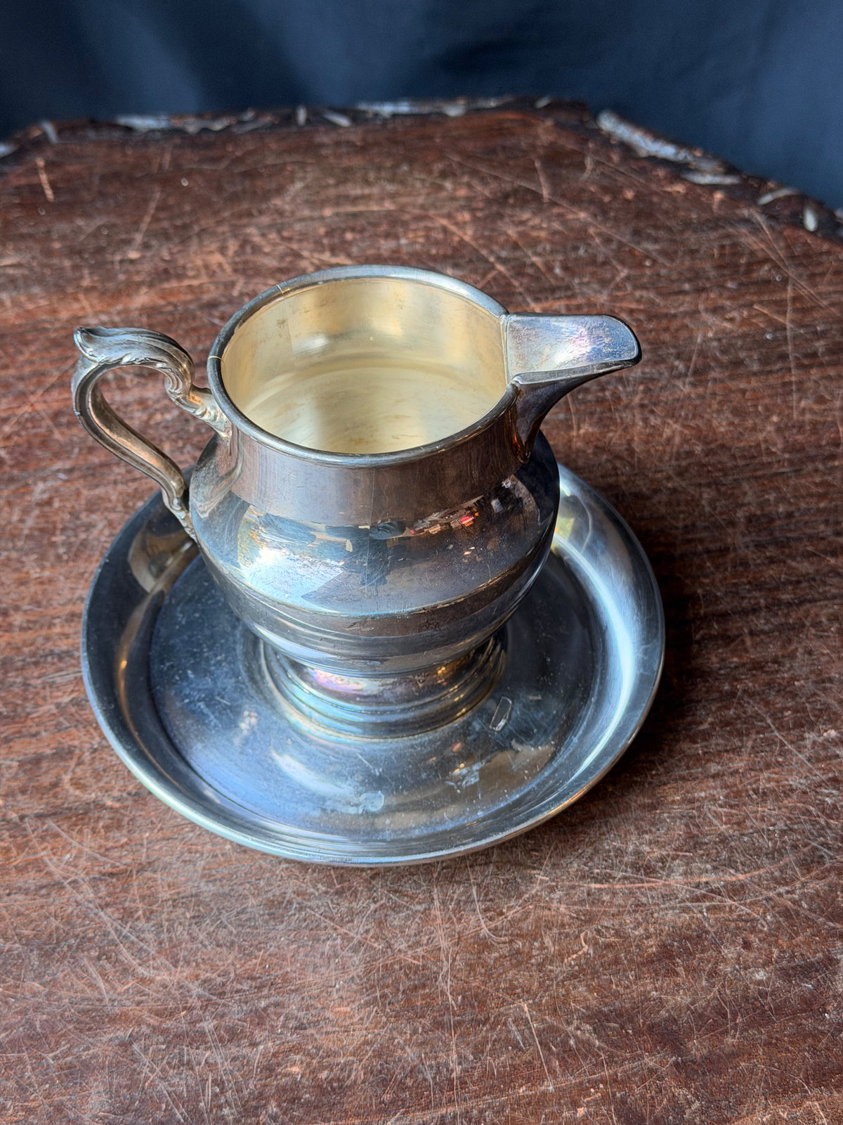 Vintage Poole Silverplate Creamer & Oneida Underplate Saucer 2-Piece Set 5" 6"