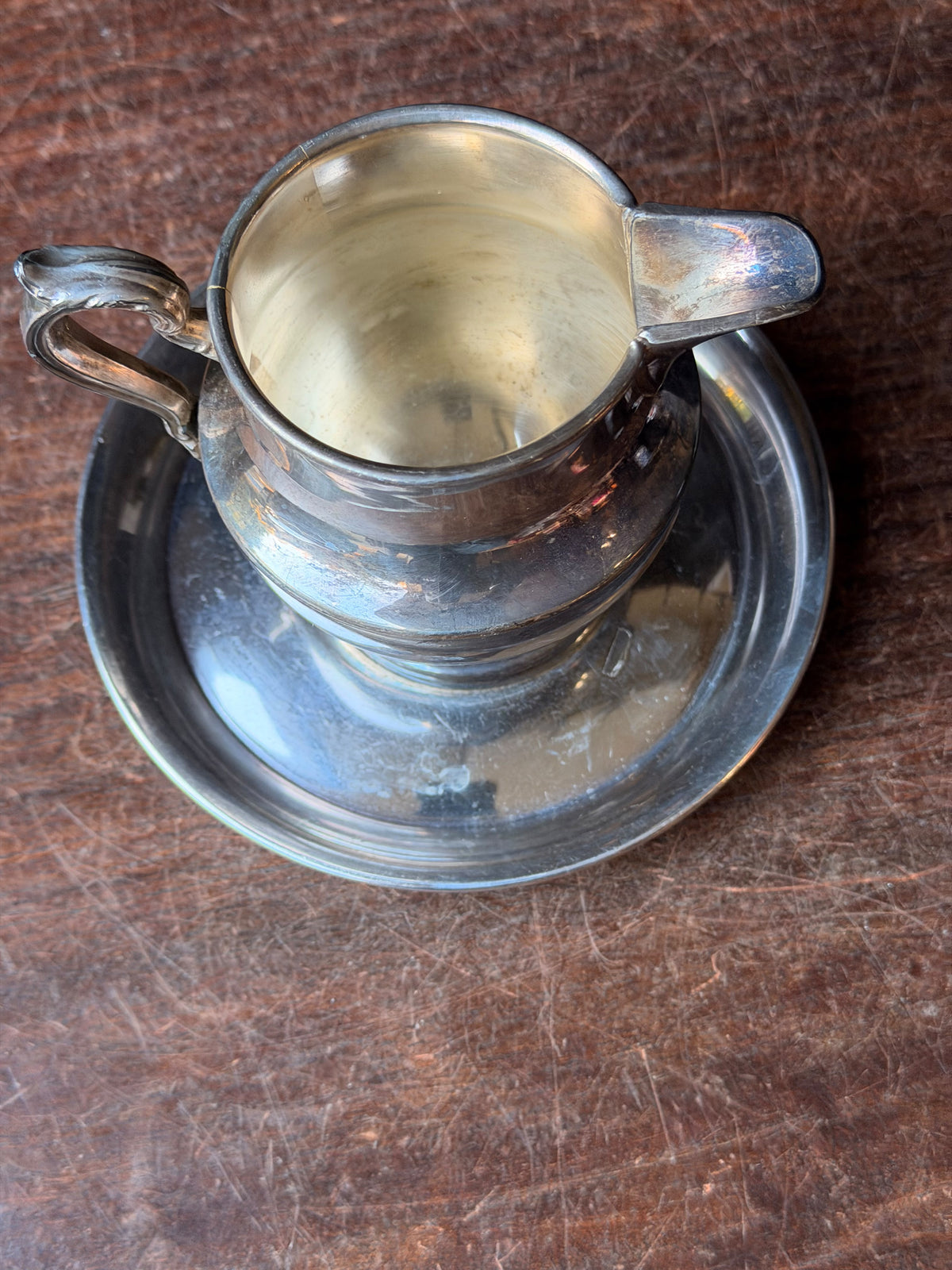 Vintage Poole Silverplate Creamer & Oneida Underplate Saucer 2-Piece Set 5" 6"