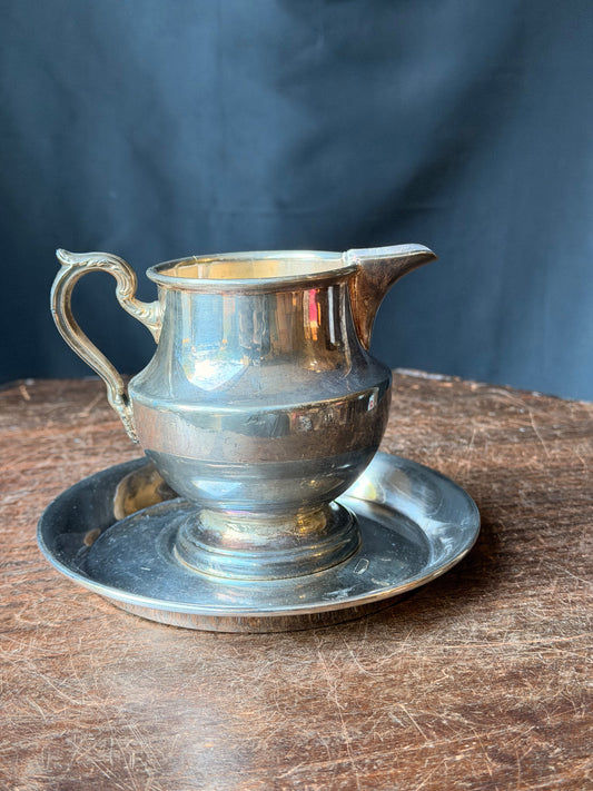 Vintage Poole Silverplate Creamer & Oneida Underplate Saucer 2-Piece Set 5" 6"