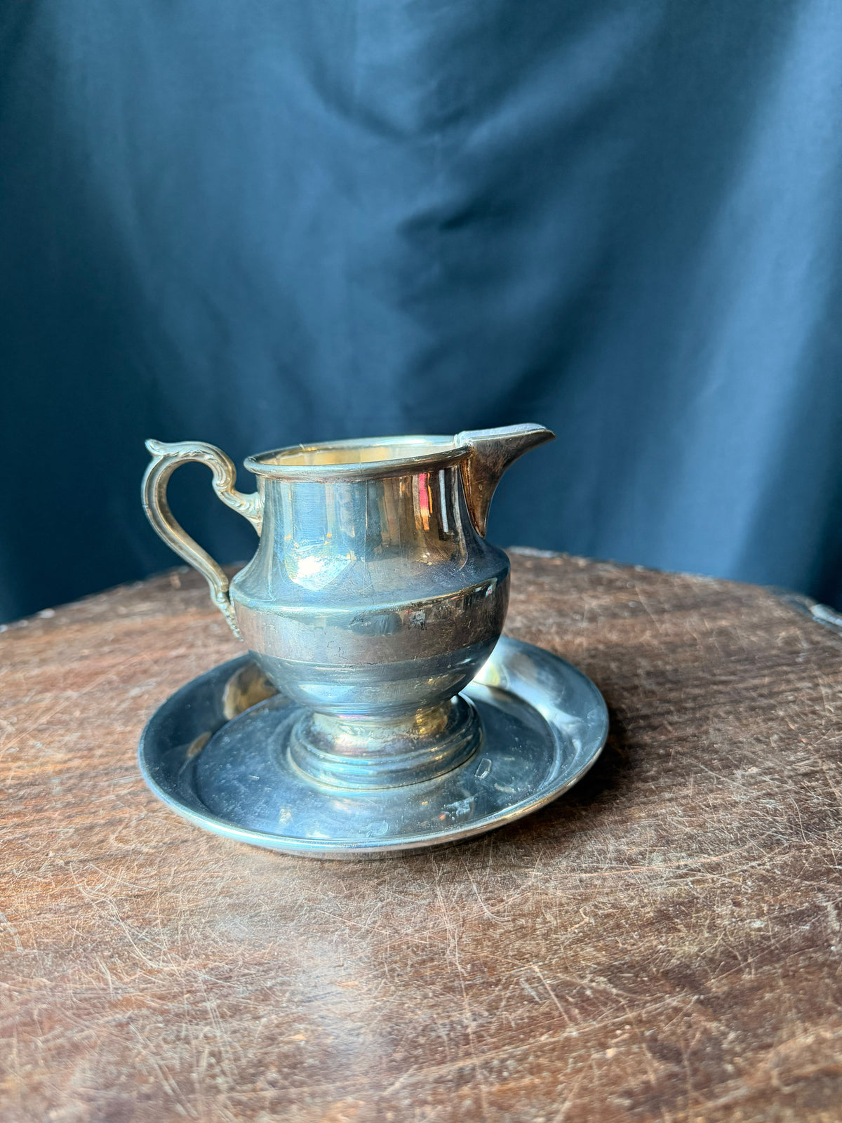 Vintage Poole Silverplate Creamer & Oneida Underplate Saucer 2-Piece Set 5" 6"