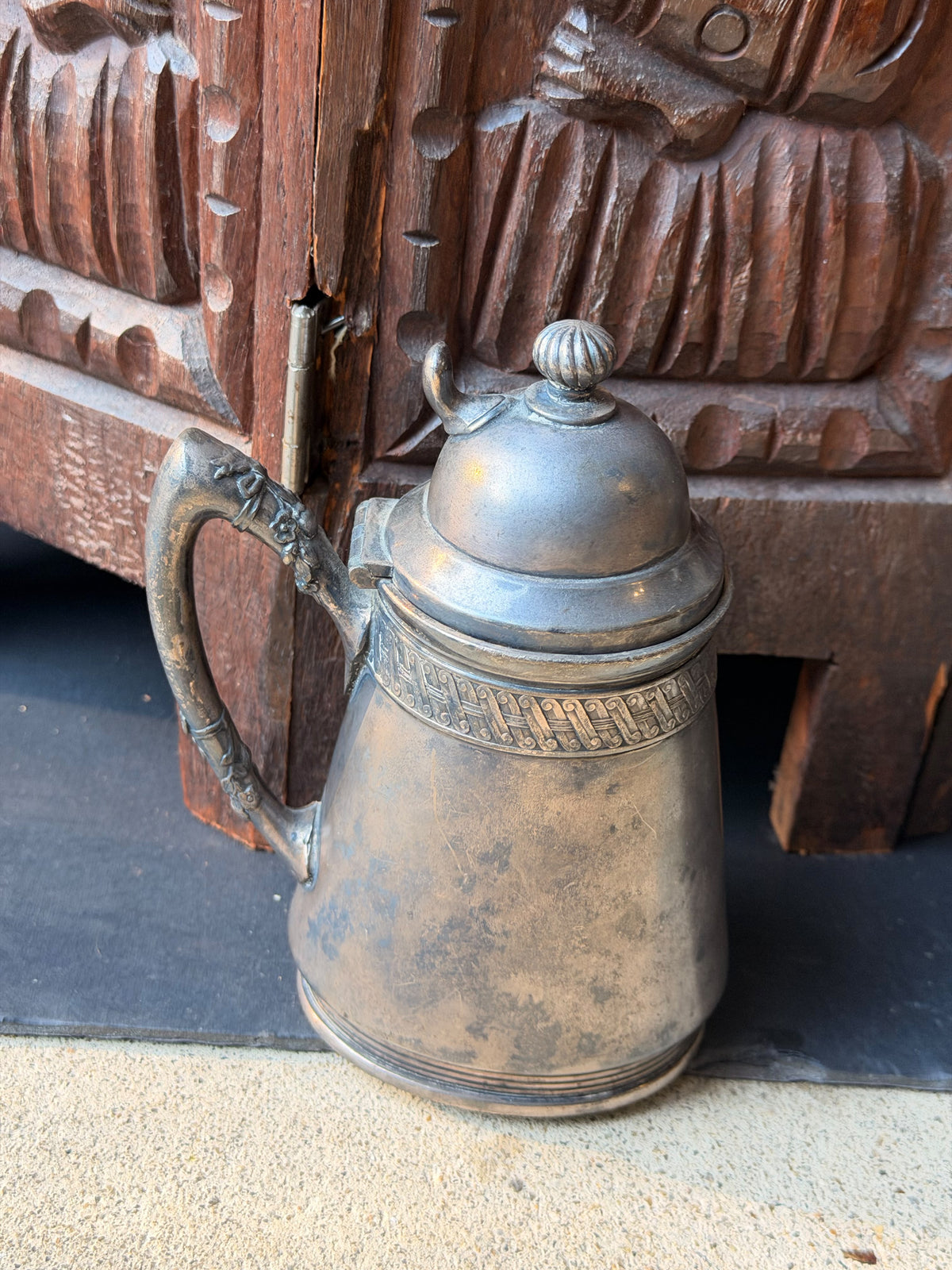 Antique Reed & Barton Silverplate Syrup Pitcher Hinged Lid 3241 Victorian 6 in