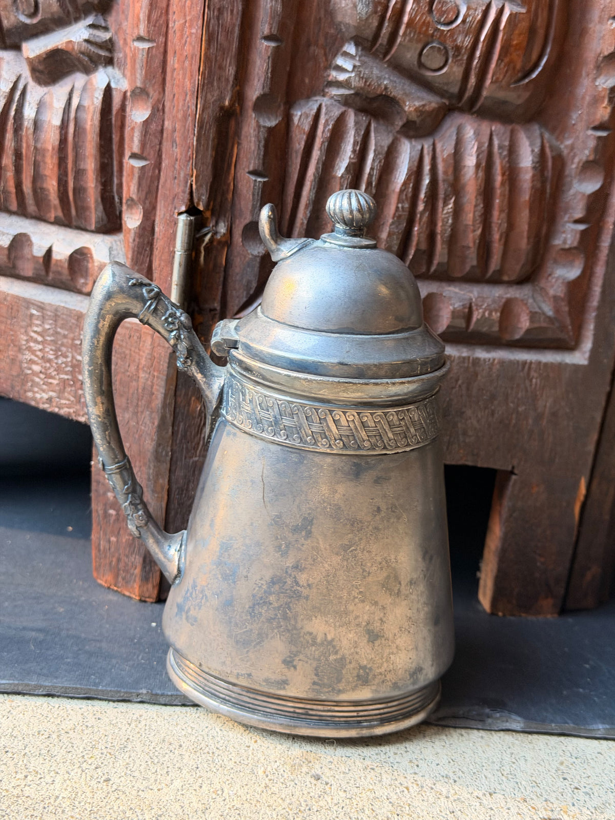 Antique Reed & Barton Silverplate Syrup Pitcher Hinged Lid 3241 Victorian 6 in