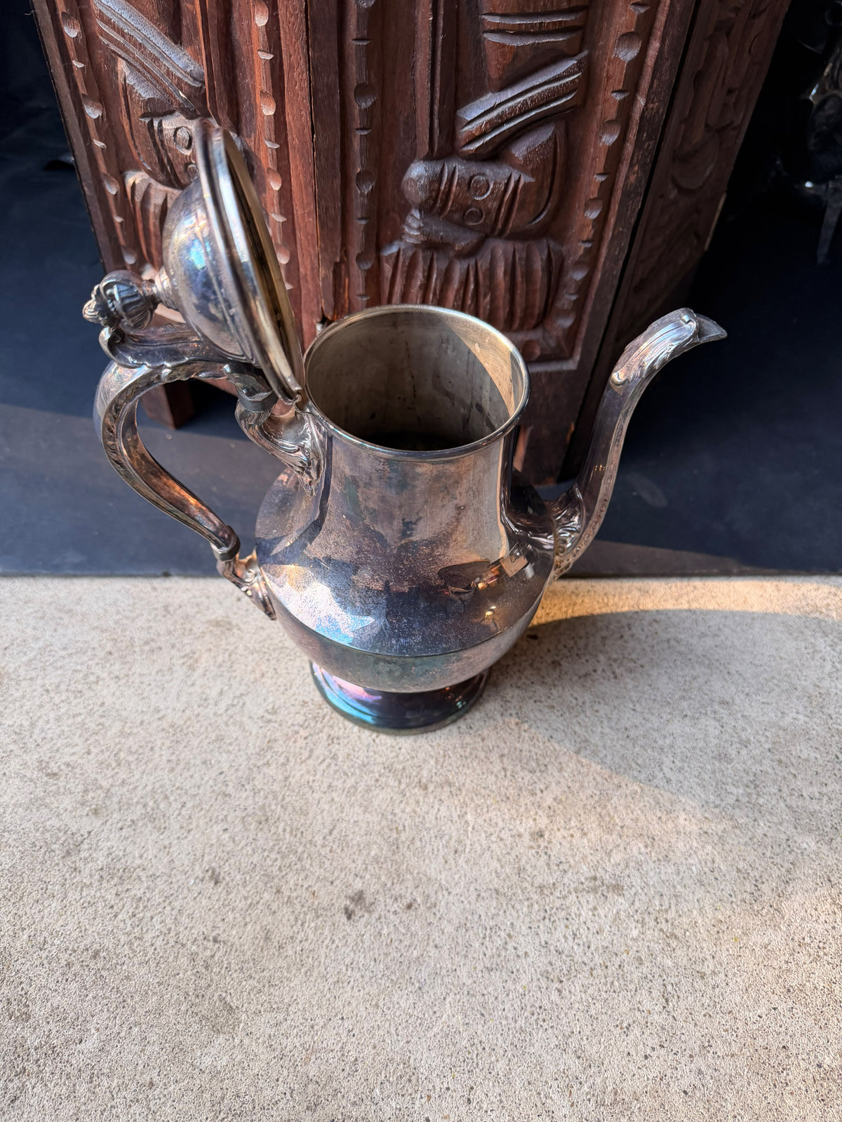 Vintage Poole Silverplate Coffee Pot Urn Finial Acanthus Spout Hinged Lid 10 in