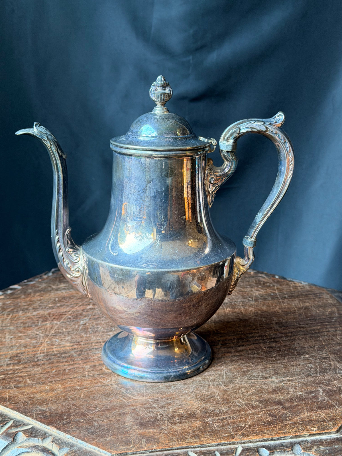 Vintage Poole Silverplate Coffee Pot Urn Finial Acanthus Spout Hinged Lid 10 in