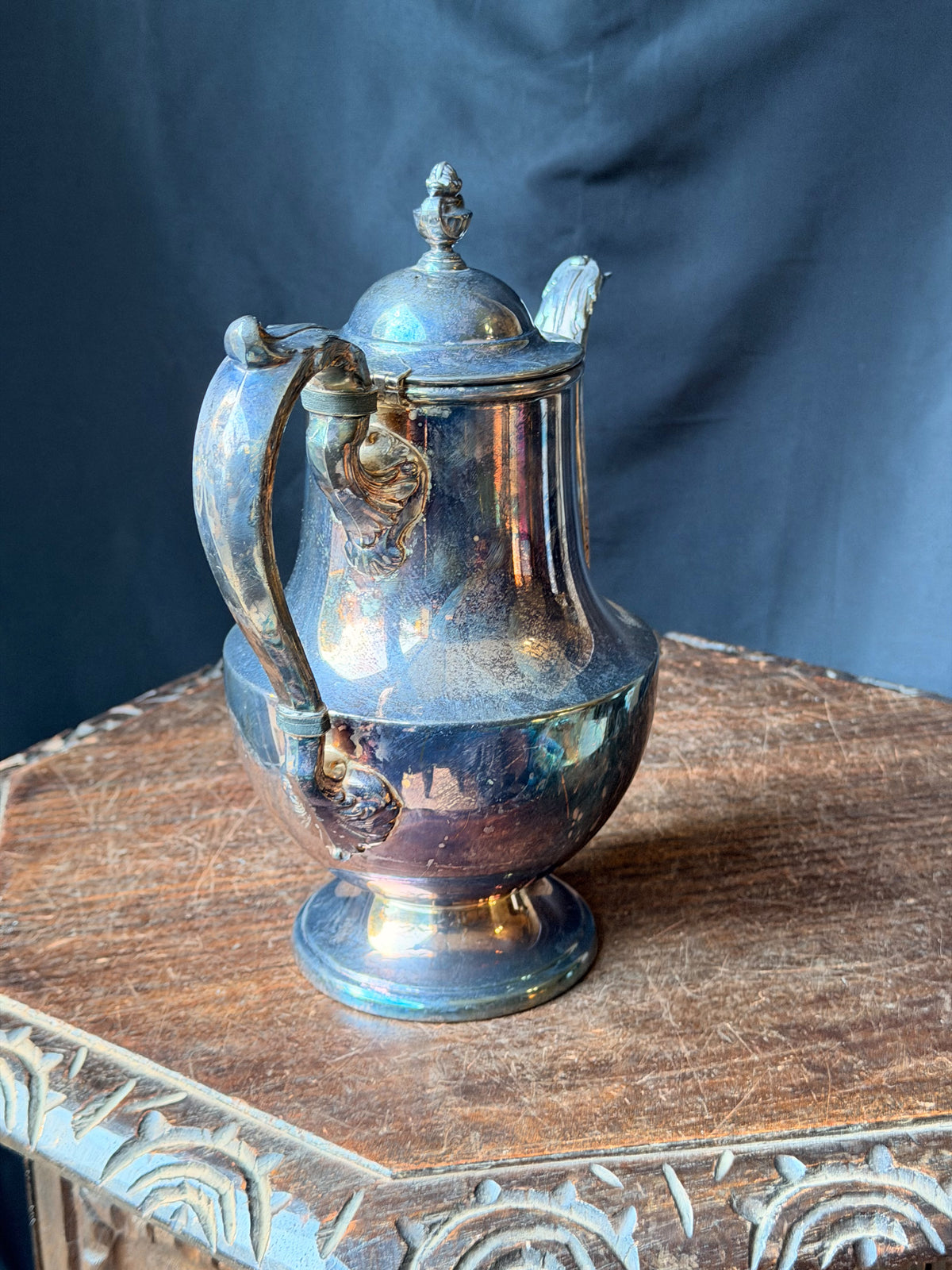 Vintage Poole Silverplate Coffee Pot Urn Finial Acanthus Spout Hinged Lid 10 in