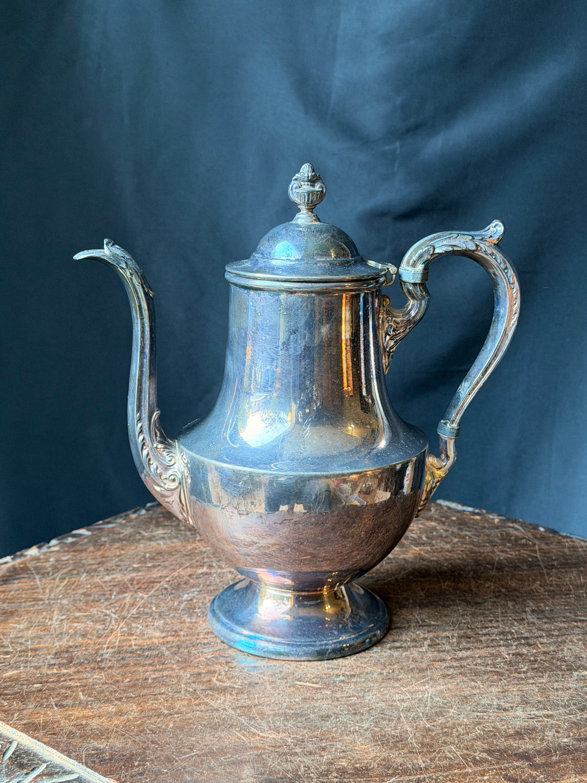 Vintage Poole Silverplate Coffee Pot Urn Finial Acanthus Spout Hinged Lid 10 in