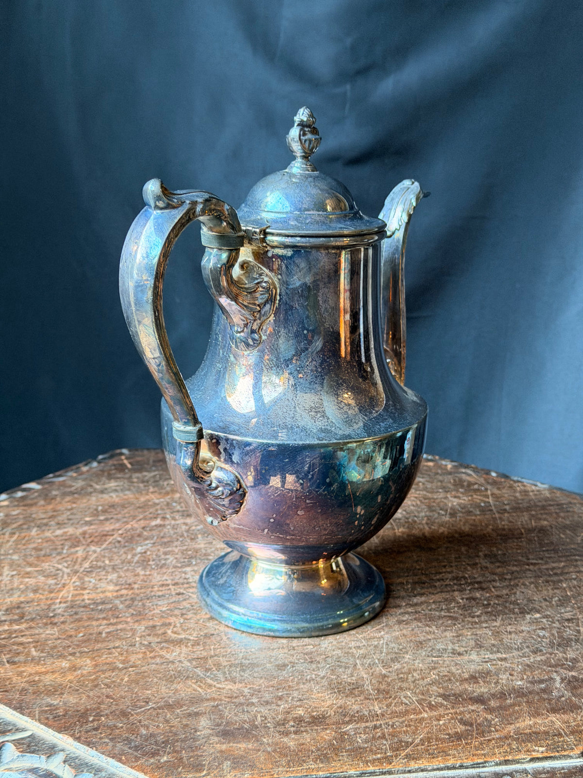 Vintage Poole Silverplate Coffee Pot Urn Finial Acanthus Spout Hinged Lid 10 in