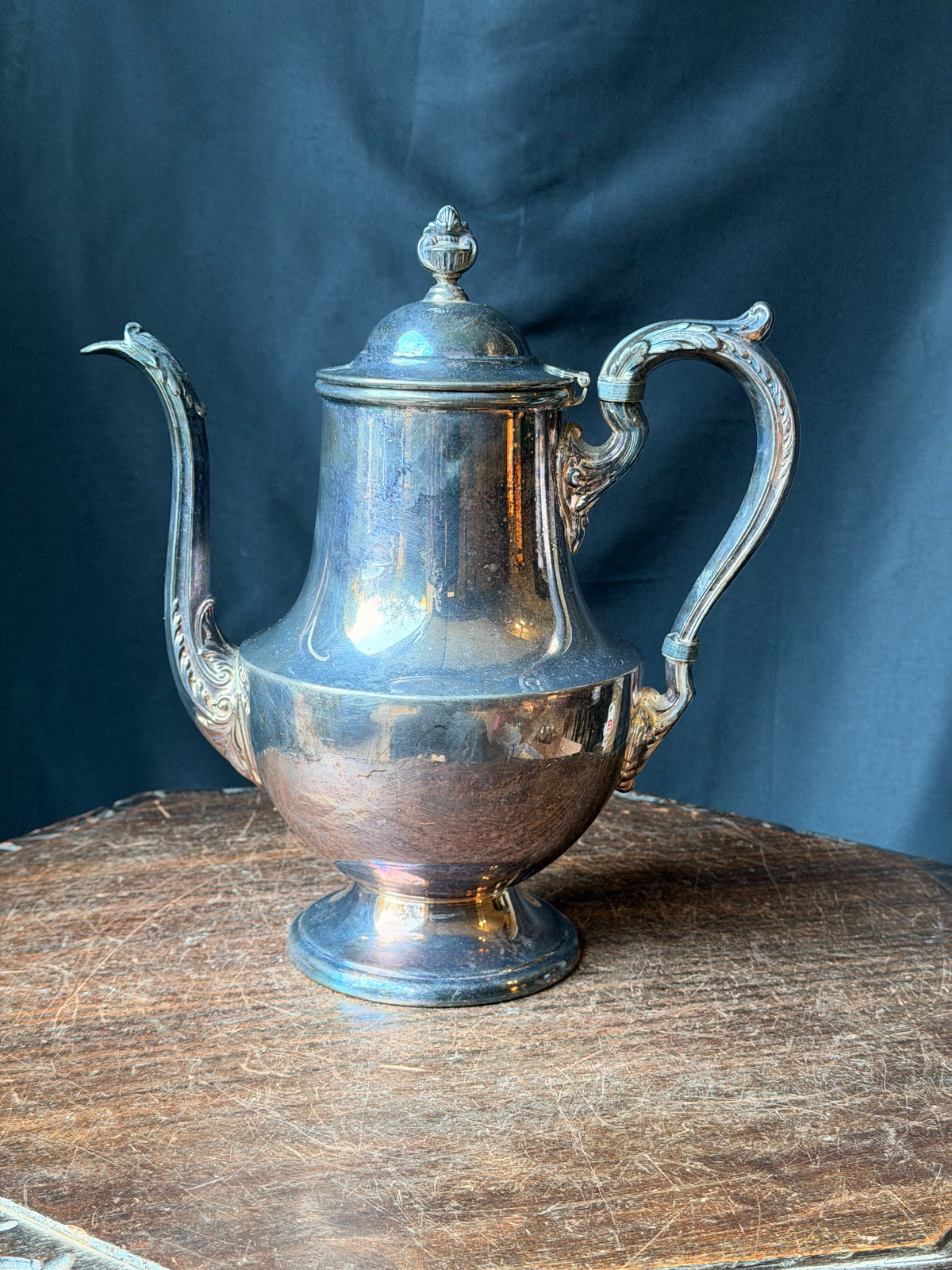 Vintage Poole Silverplate Coffee Pot Urn Finial Acanthus Spout Hinged Lid 10 in