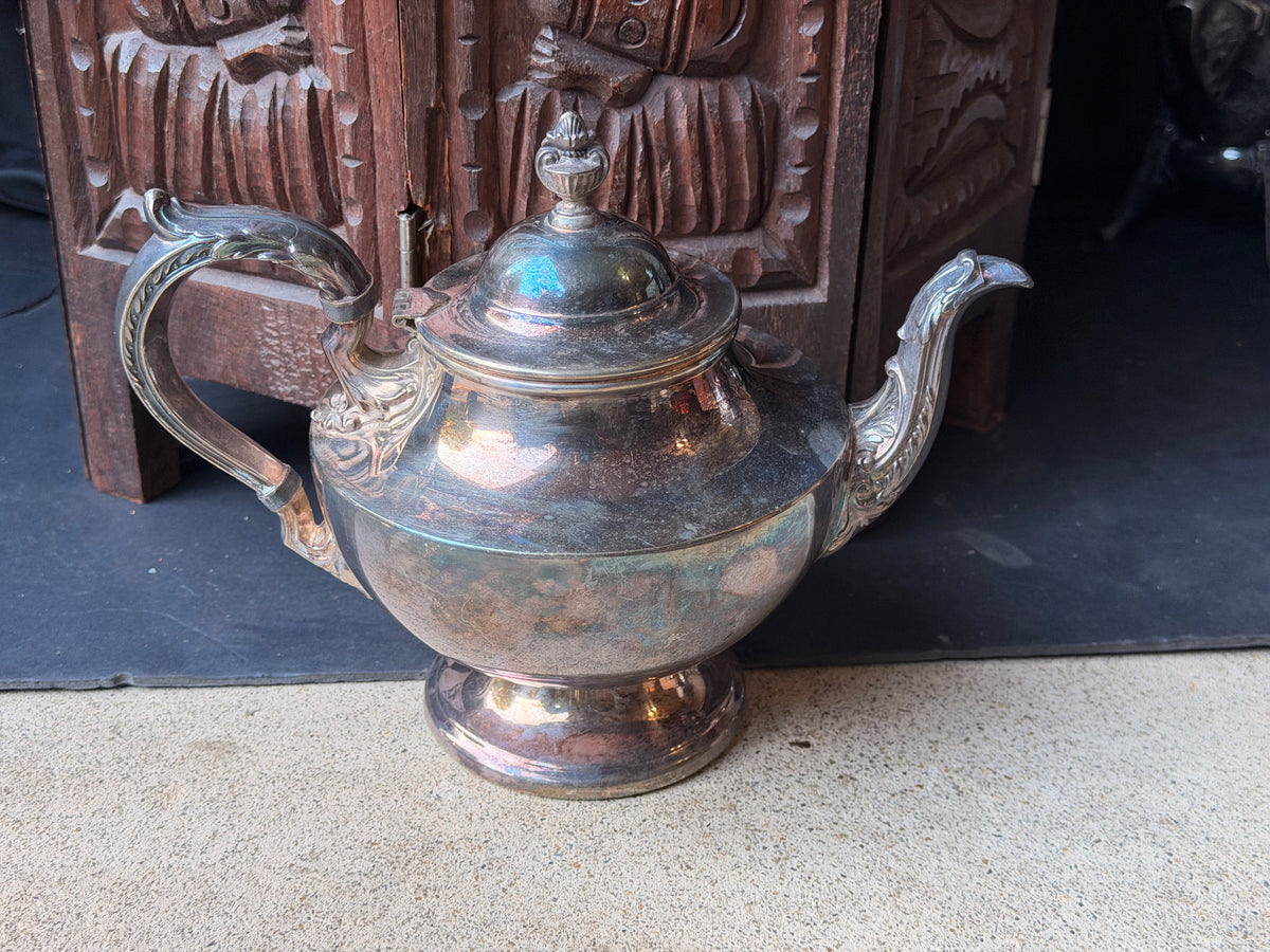 Vintage Poole Silverplate Teapot 1030 Footed Urn Finial Acanthus Spout 7.5 in