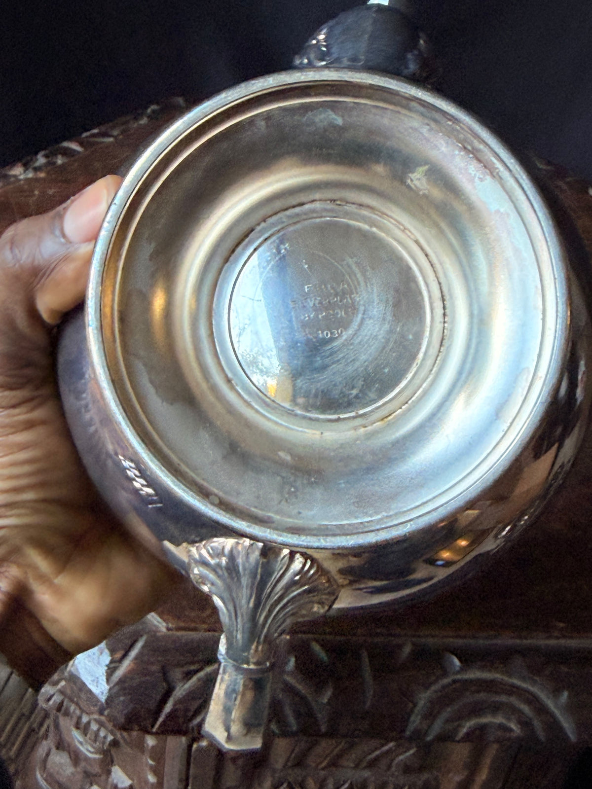 Vintage Poole Silverplate Teapot 1030 Footed Urn Finial Acanthus Spout 7.5 in