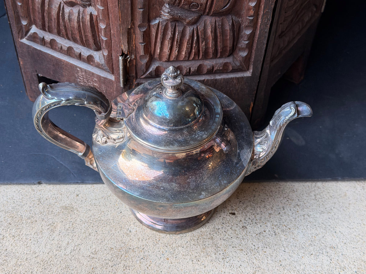 Vintage Poole Silverplate Teapot 1030 Footed Urn Finial Acanthus Spout 7.5 in