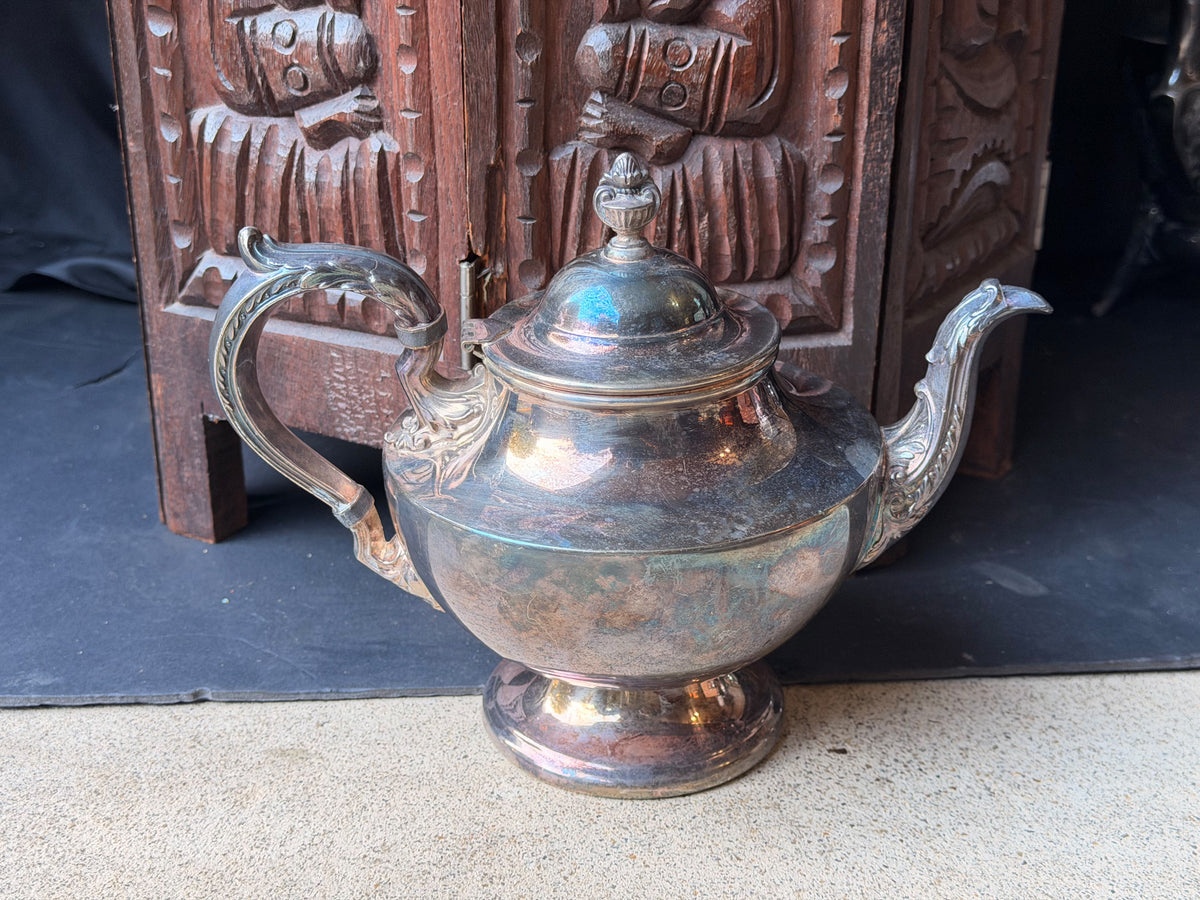 Vintage Poole Silverplate Teapot 1030 Footed Urn Finial Acanthus Spout 7.5 in