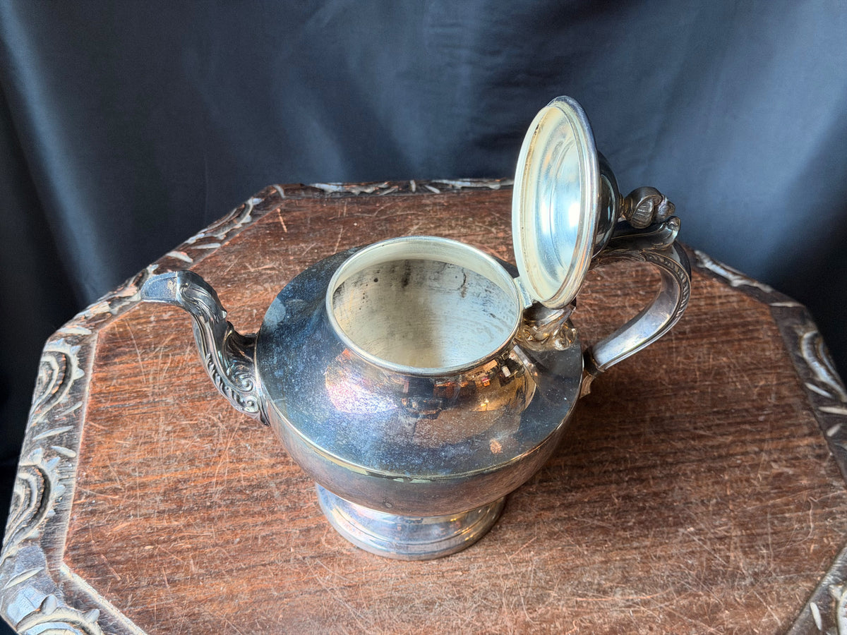 Vintage Poole Silverplate Teapot 1030 Footed Urn Finial Acanthus Spout 7.5 in