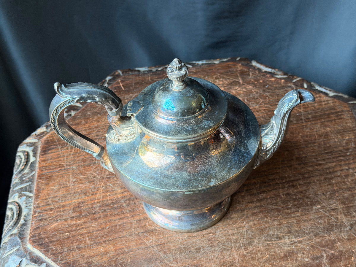 Vintage Poole Silverplate Teapot 1030 Footed Urn Finial Acanthus Spout 7.5 in