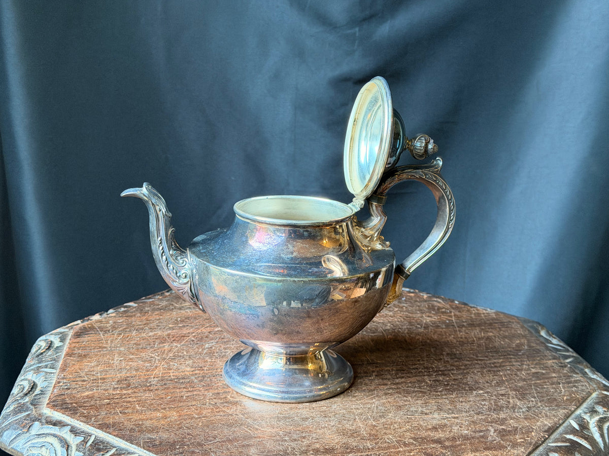 Vintage Poole Silverplate Teapot 1030 Footed Urn Finial Acanthus Spout 7.5 in