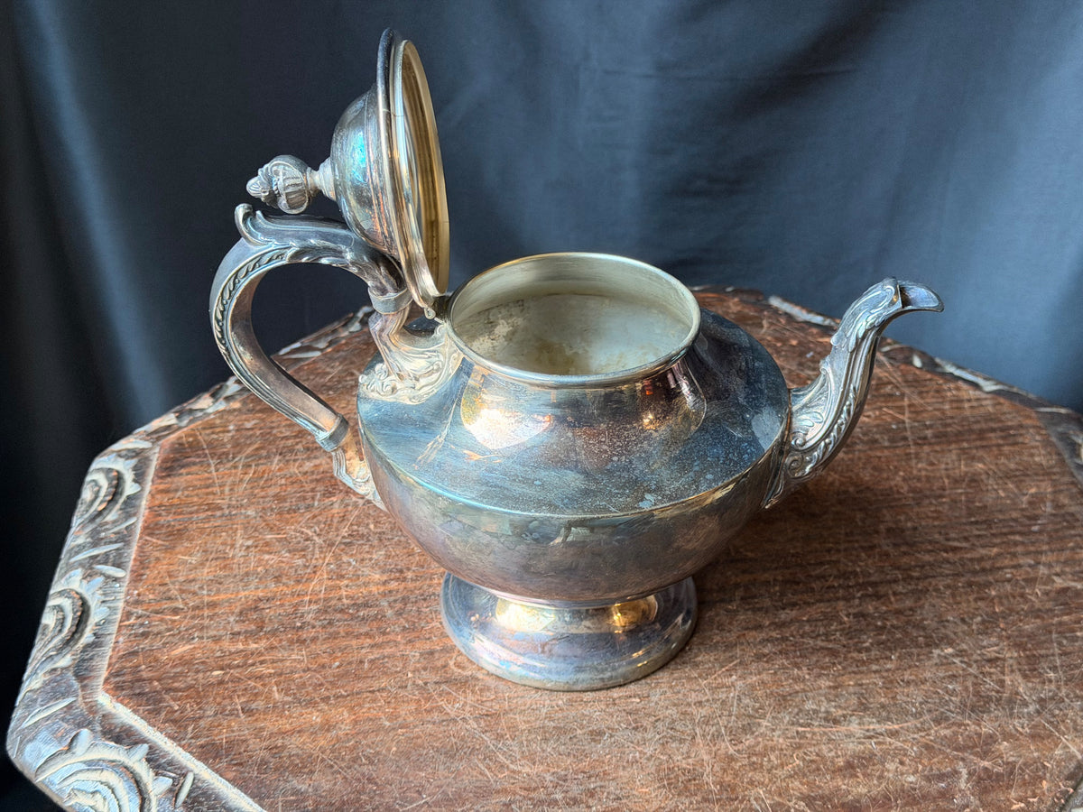 Vintage Poole Silverplate Teapot 1030 Footed Urn Finial Acanthus Spout 7.5 in