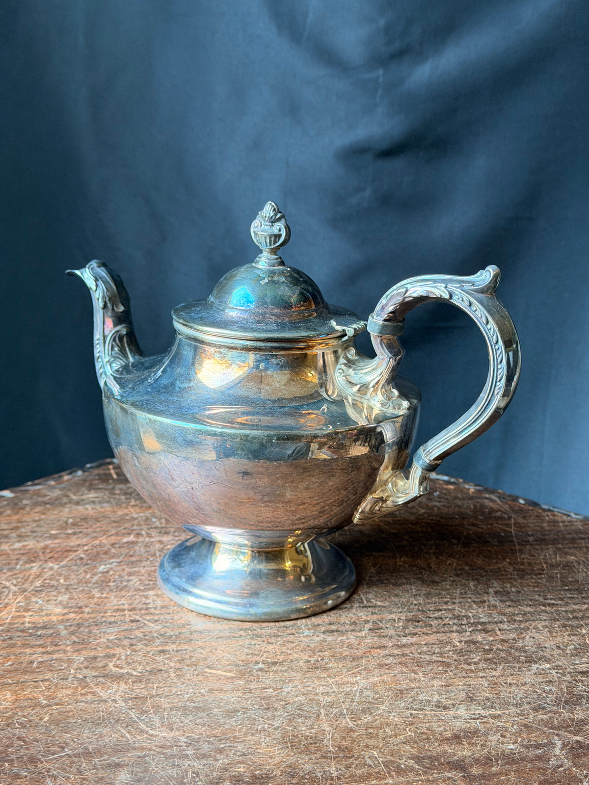 Vintage Poole Silverplate Teapot 1030 Footed Urn Finial Acanthus Spout 7.5 in