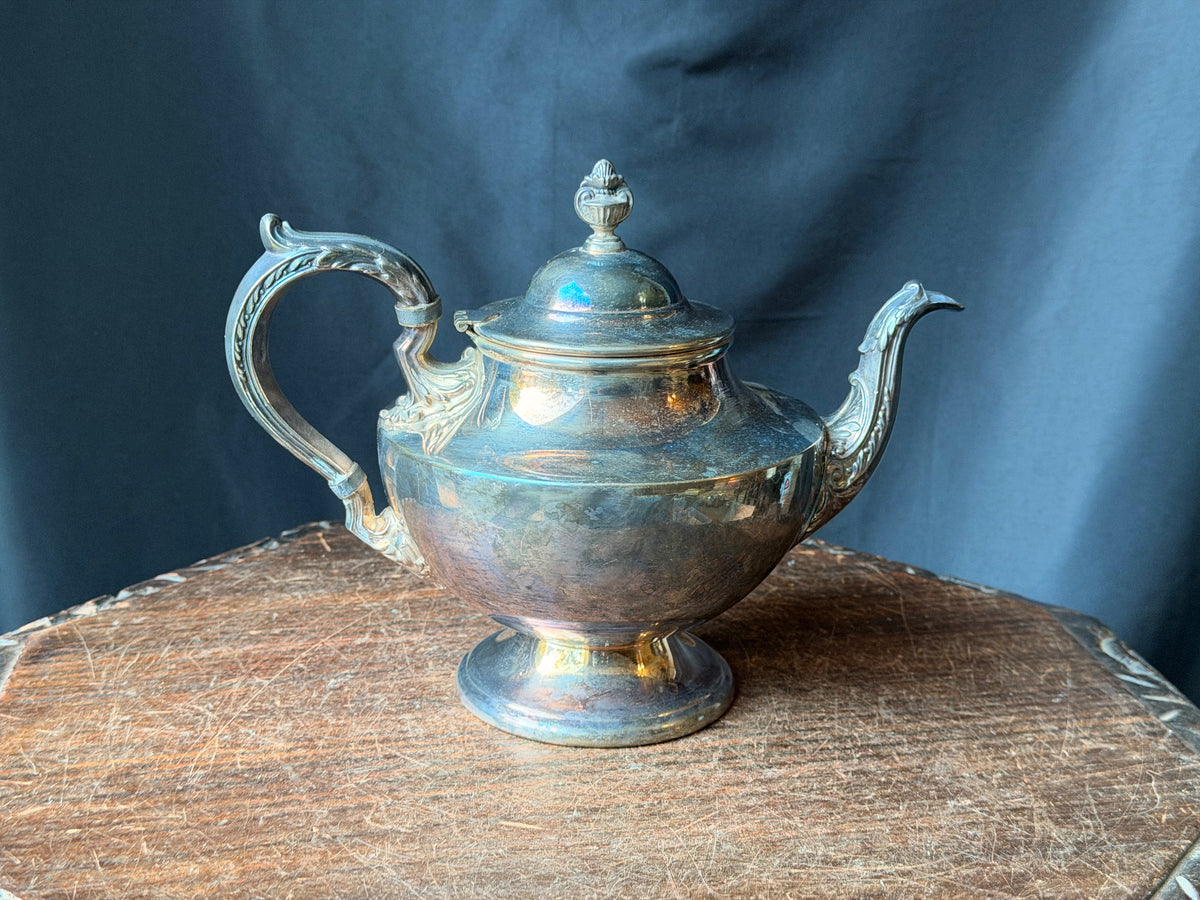Vintage Poole Silverplate Teapot 1030 Footed Urn Finial Acanthus Spout 7.5 in