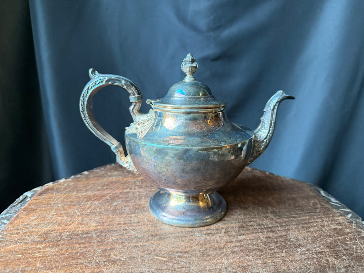 Vintage Poole Silverplate Teapot 1030 Footed Urn Finial Acanthus Spout 7.5 in