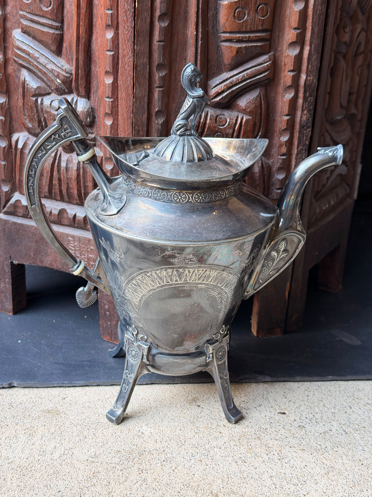 Reed & Barton Victorian Silverplate Teapot Egyptian Revival Sphinx Finial 2626