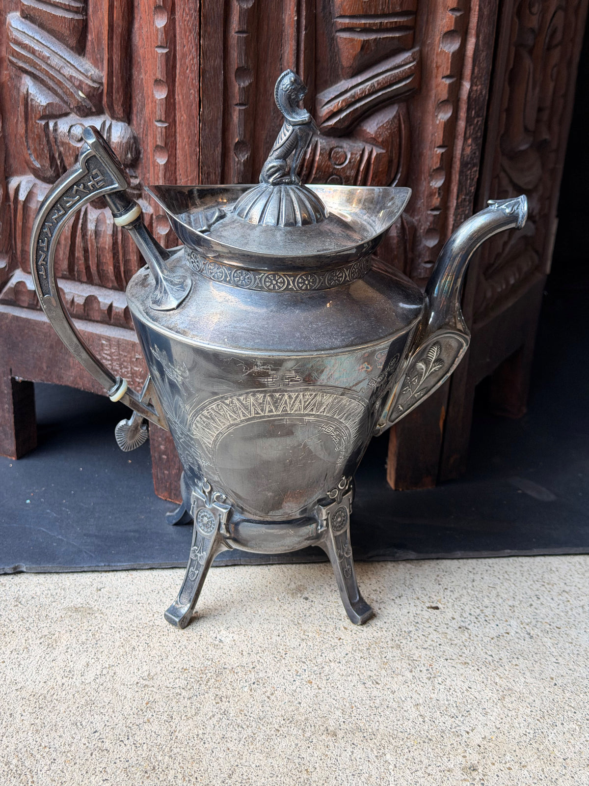 Reed & Barton Victorian Silverplate Teapot Egyptian Revival Sphinx Finial 2626