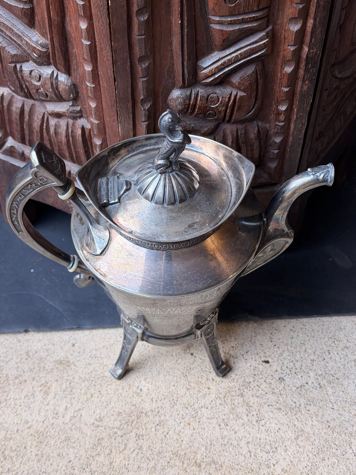 Reed & Barton Victorian Silverplate Teapot Egyptian Revival Sphinx Finial 2626