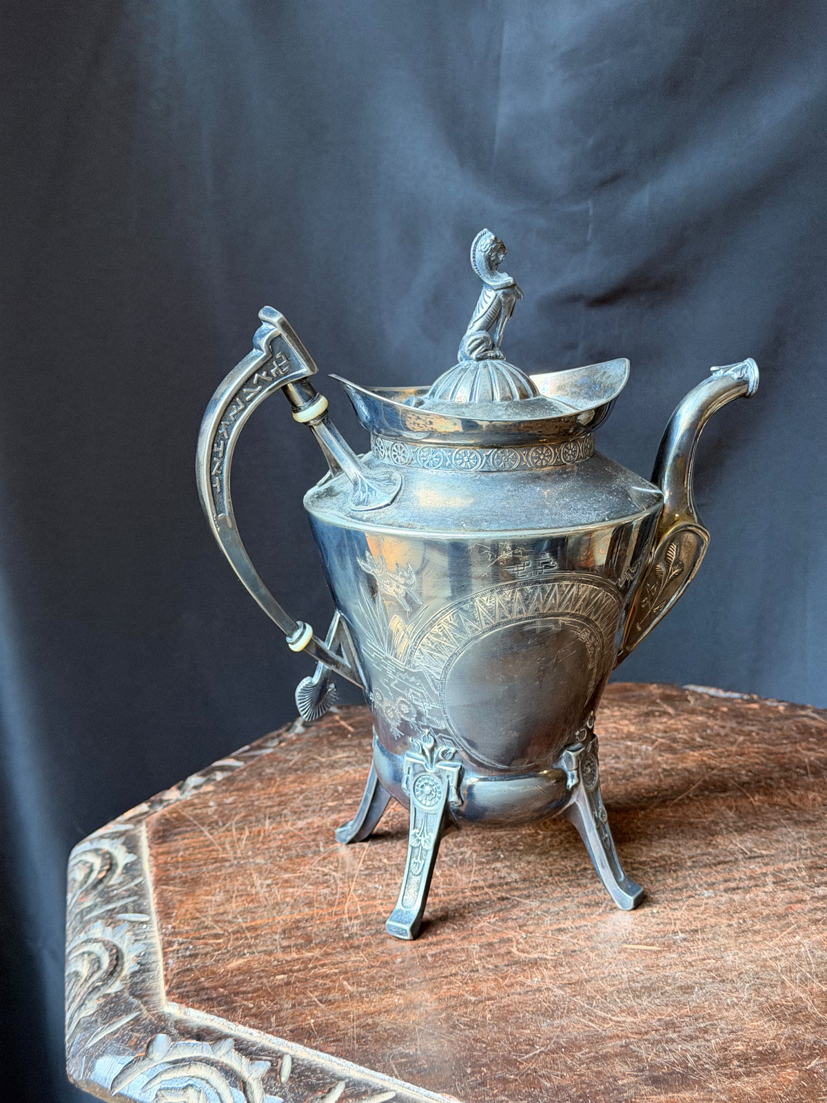 Reed & Barton Victorian Silverplate Teapot Egyptian Revival Sphinx Finial 2626