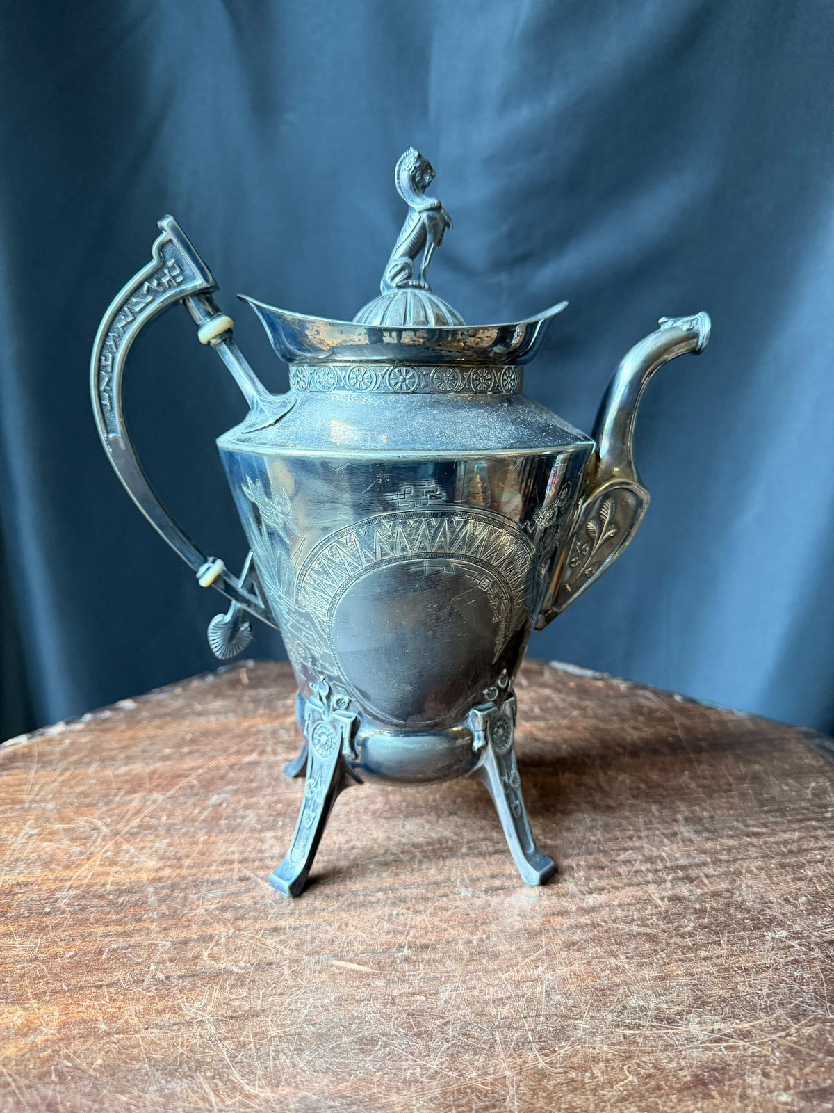 Reed & Barton Victorian Silverplate Teapot Egyptian Revival Sphinx Finial 2626