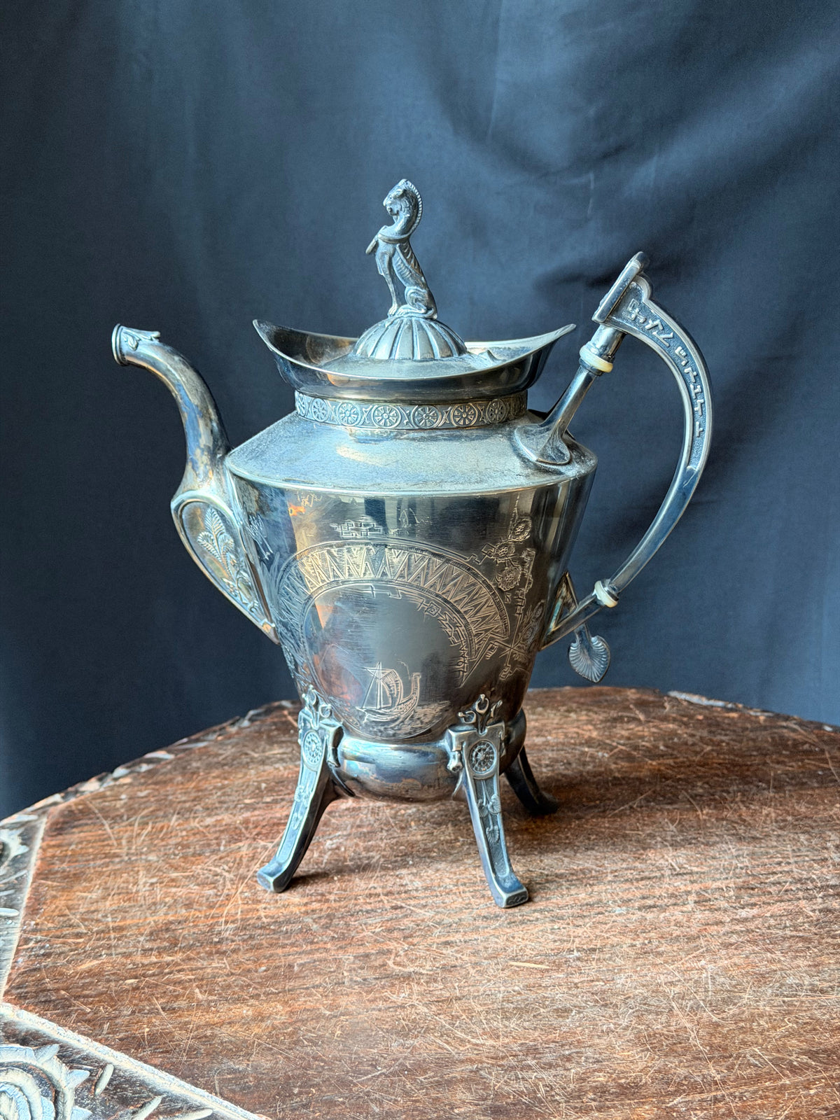 Reed & Barton Victorian Silverplate Teapot Egyptian Revival Sphinx Finial 2626