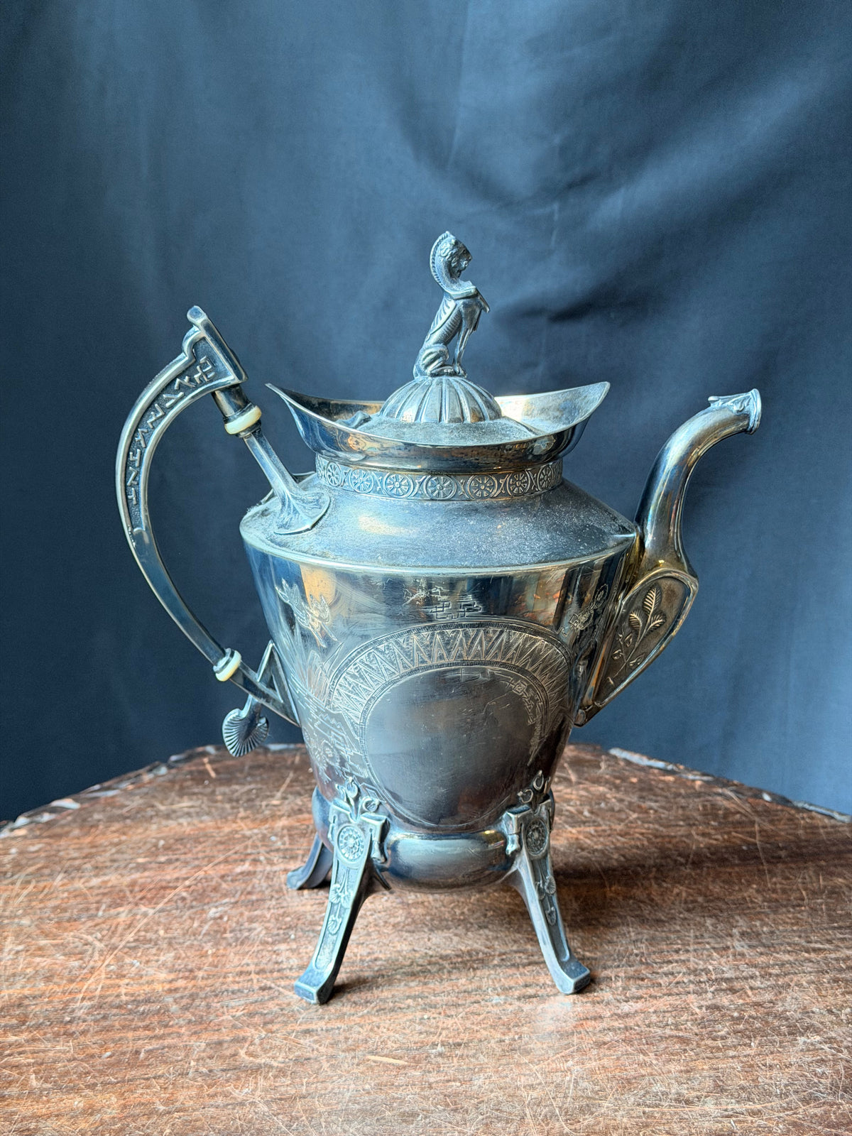 Reed & Barton Victorian Silverplate Teapot Egyptian Revival Sphinx Finial 2626
