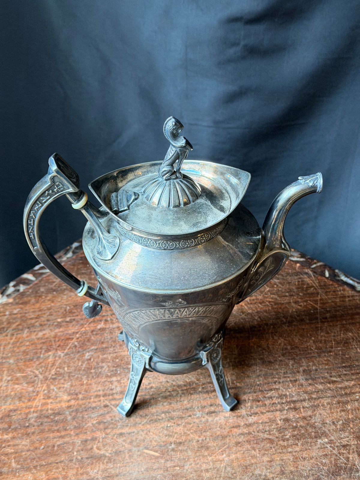 Reed & Barton Victorian Silverplate Teapot Egyptian Revival Sphinx Finial 2626