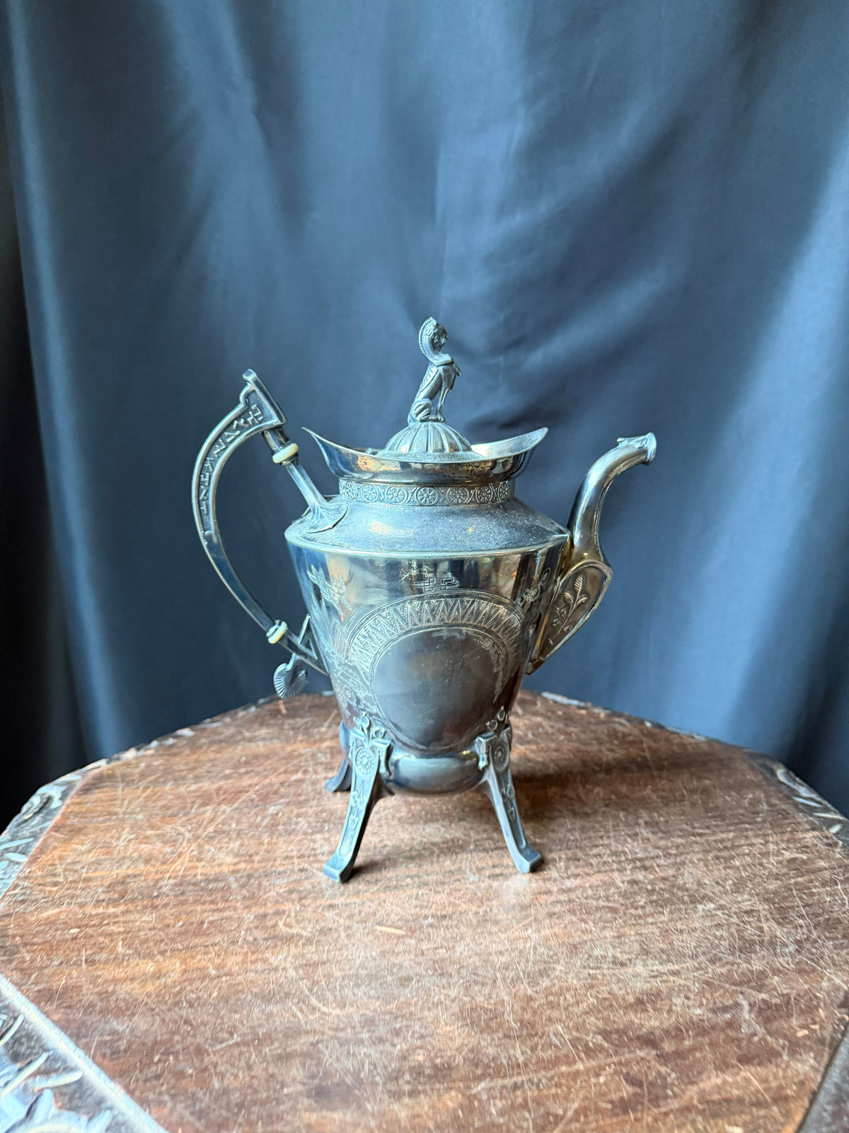 Reed & Barton Victorian Silverplate Teapot Egyptian Revival Sphinx Finial 2626