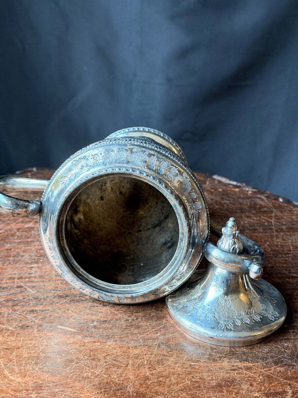 Antique Victorian Silverplate Covered Sugar Urn Greek Key Engraved 8.5 Inch