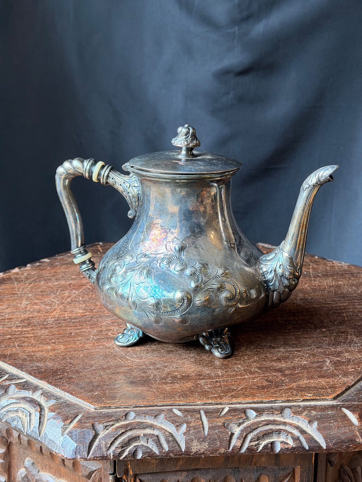 Antique Victorian Silverplate Teapot Barbour Silver Co Footed Chased 1006 7in