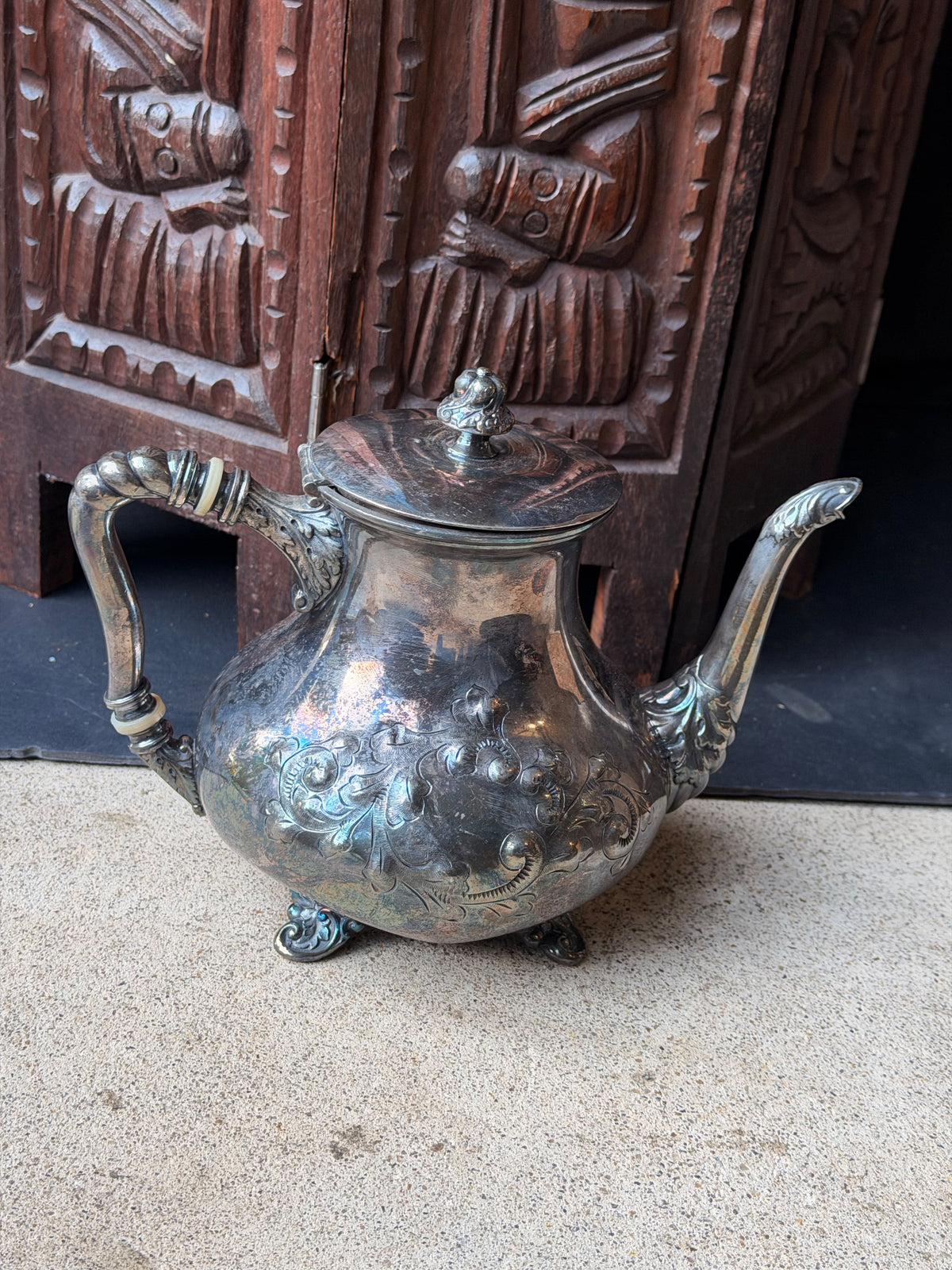 Antique Victorian Silverplate Teapot Barbour Silver Co Footed Chased 1006 7in